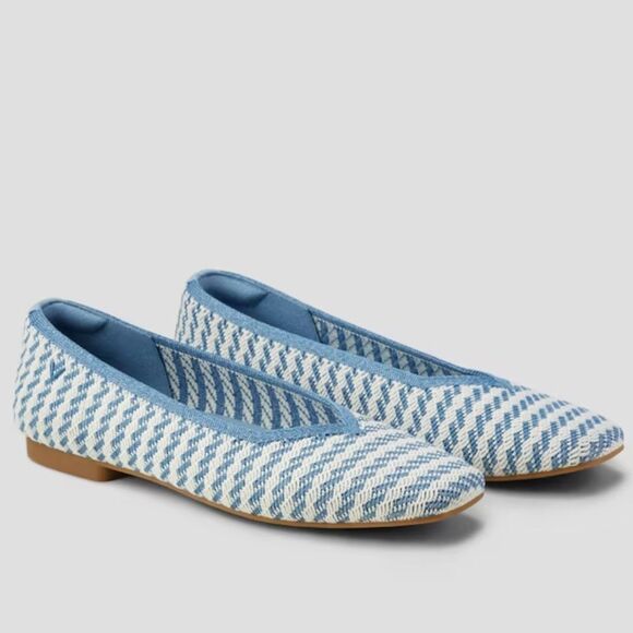Vivaia Square-Toe V-Cut Flats (Margot 2.0) Denim Stripe 39 - Picture 1 of 6